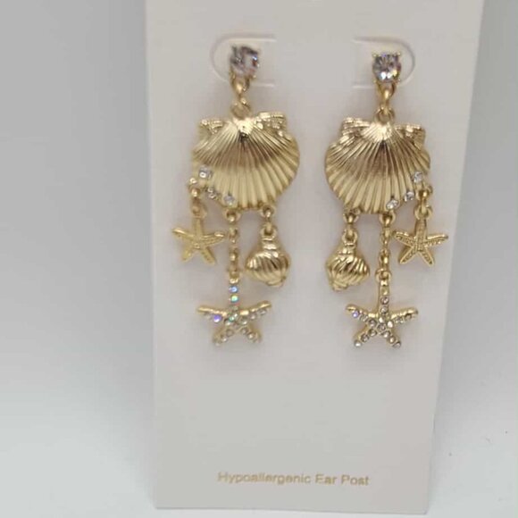 J Crew Factory Shell Drop Earrings Gold Tone NWT! NEW! - Picture 7 of 7